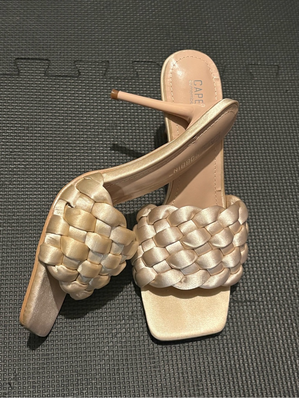Cape Robbin Woven Slide Heels in Champagne